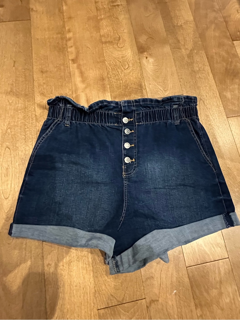 No Boundaries Dark Blue High-Rise Button-Front Denim Shorts
